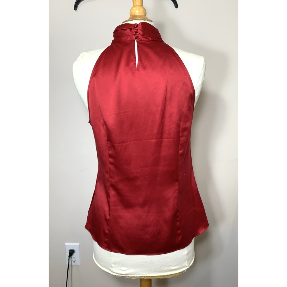 Ann Taylor Satin Halter Top Blouse Size 10 Ruby Red, Side Zip, Elegant Glam - Picture 3 of 12